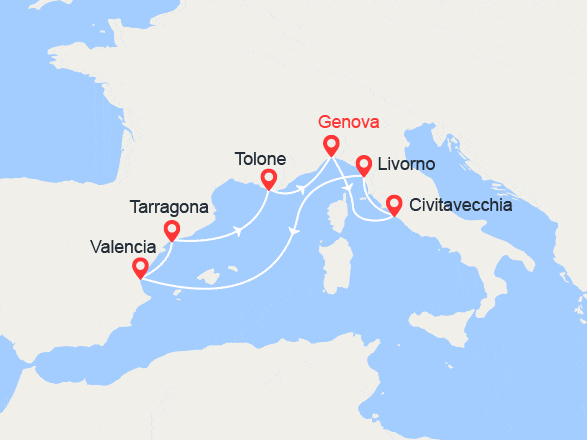 itinéraire croisière Mediterraneo Occidentale : Italia, Spagna, Francia