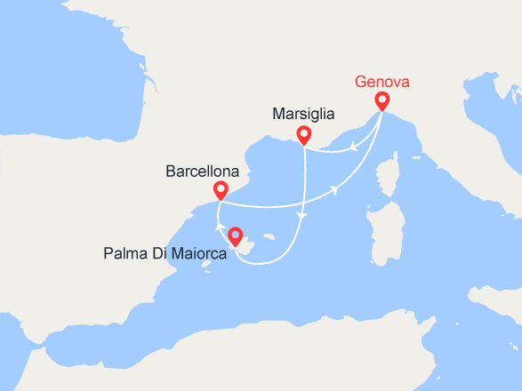 itinéraire croisière Mediterraneo Occidentale : Italia, Spagna, Francia