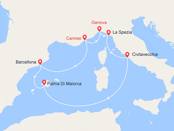 itinéraire croisière Mediterraneo Occidentale : Italia, Spagna e Costa Azzurra