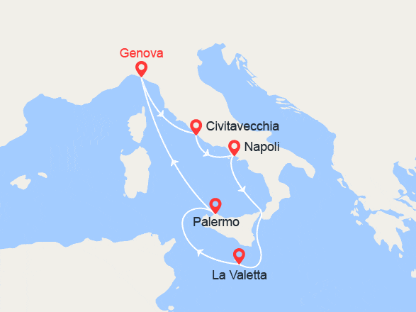 itinéraire croisière Mediterraneo Occidentale : Italia e Malta