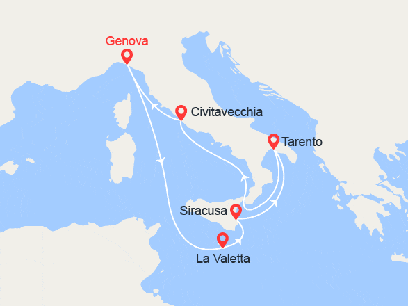 itinéraire croisière Mediterraneo Occidentale : Italia e Malta