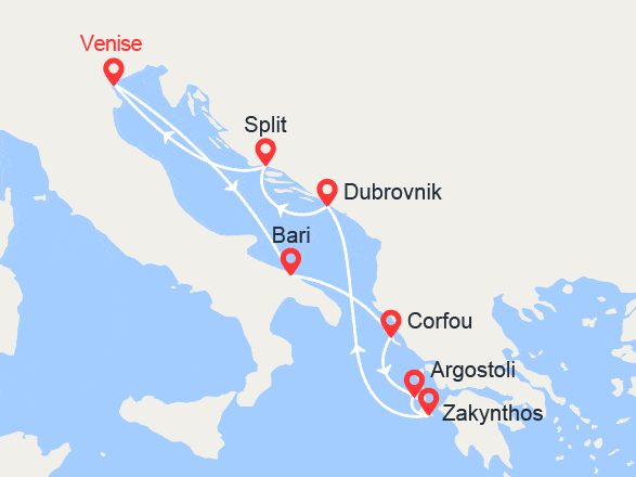 itin&eacute;raire croisi&egrave;re Méditerranée Orientale : Italie, Corfou, Zakynthos, Céphalonie, Croatie 