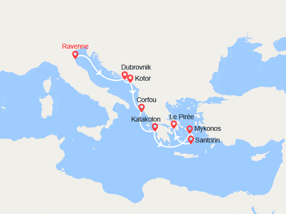 itin&eacute;raire croisi&egrave;re Méditerranée Orientale : Italie, Croatie, Iles Grecques, Monténégro 