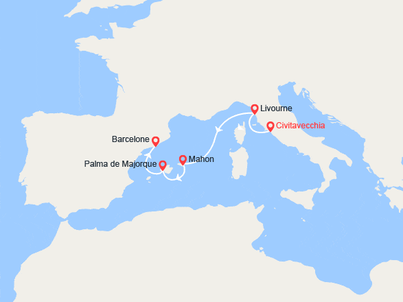 itin&eacute;raire croisi&egrave;re Méditerranée Occidentale : Italie, Espagne 