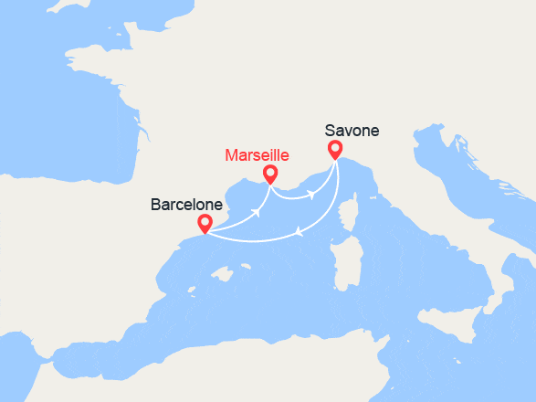 itin&eacute;raire croisi&egrave;re Méditerranée Occidentale : Italie, Espagne, France 
