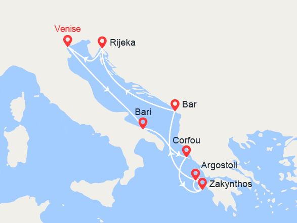 itin&eacute;raire croisi&egrave;re Méditerranée Orientale : Italie, Grèce, Monténégro, Croatie 