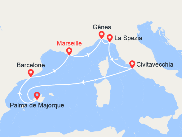 itin&eacute;raire croisi&egrave;re Méditerranée Occidentale : Italie, Majorque, Barcelone 