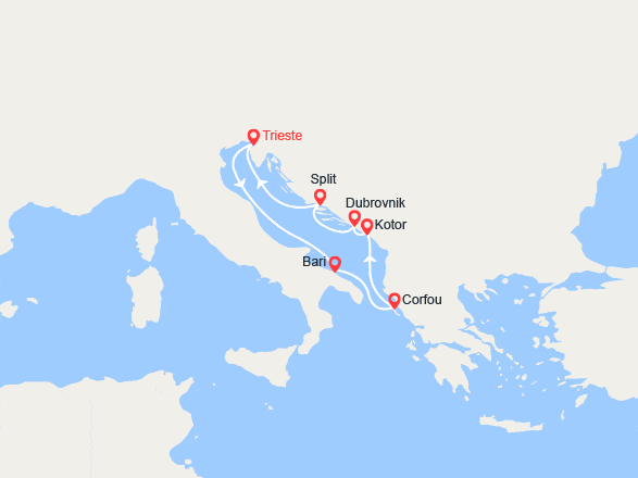 itin&eacute;raire croisi&egrave;re Méditerranée Orientale : Italie, Montenegro, Grèce, Croatie 