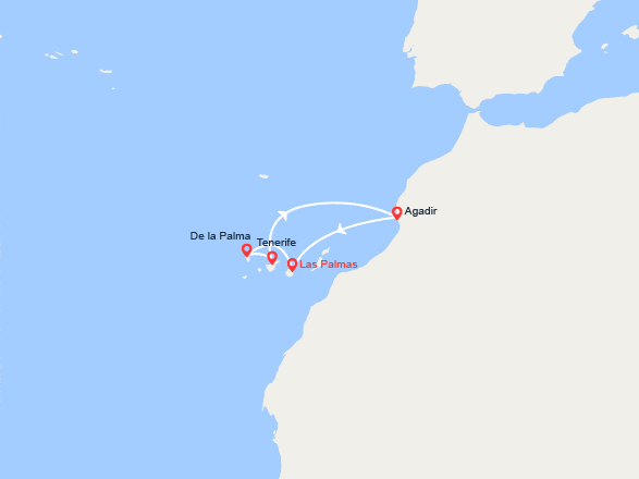 itin&eacute;raire croisi&egrave;re Méditerranée Occidentale : Les Canaries et Agadir 