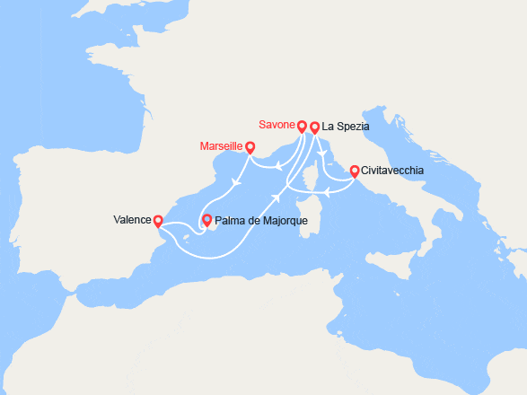 itinéraire croisière Méditerranée Occidentale : Majorque, Espagne, Italie 