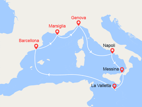 itinéraire croisière Mediterraneo Occidentale : Malta, Spagna, Francia
