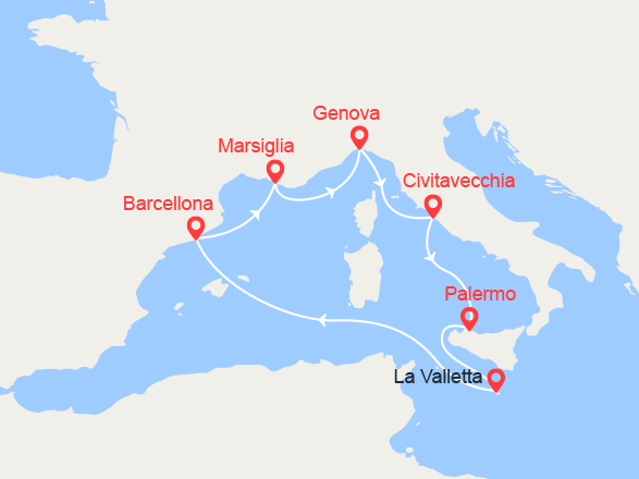 itinéraire croisière Mediterraneo Occidentale : Malta, Spagna, Francia