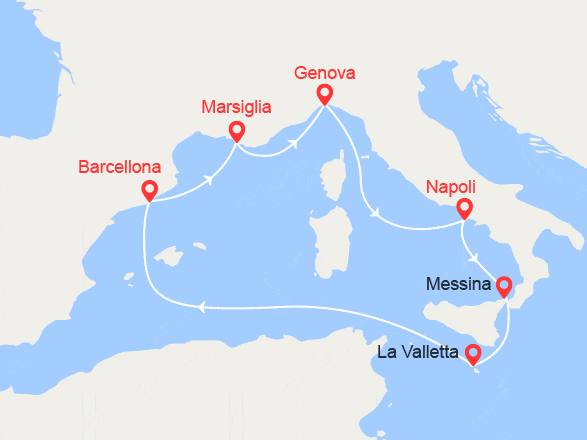 itinéraire croisière Mediterraneo Occidentale : Malta, Spagna, Francia