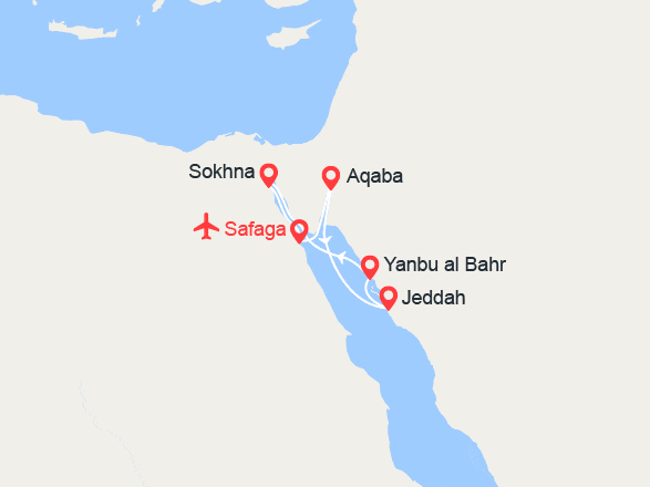 itinéraire croisière Medio Oriente : Mar Rosso: Giordania, Arabia Saudita, Egitto - Volo Incluso