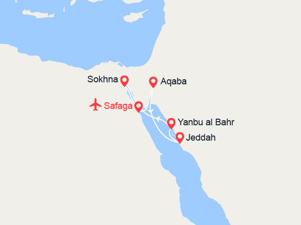 itinéraire croisière Medio Oriente : Mar Rosso: Giordania, Arabia Saudita, Egitto - Volo Incluso 
