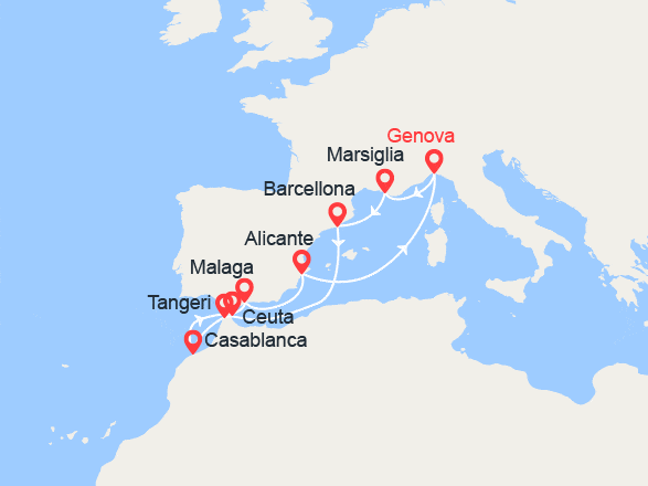 itinéraire croisière Mediterraneo Occidentale : Marocco e Spagna