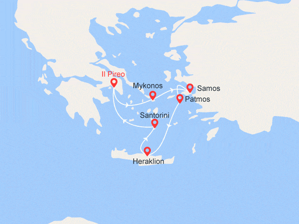 itinéraire croisière Mediterraneo Orientale : Meraviglie del Mar Egeo I con Samos