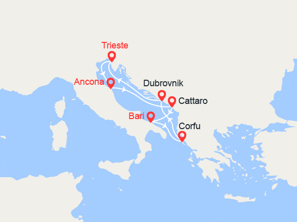itinéraire croisière Mediterraneo Orientale : Montenegro, Grecia, Croazia