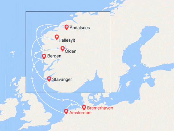 itinéraire croisière Fiordi : Olanda, Norvegia, Germania