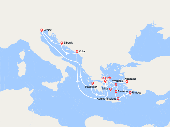 itin&eacute;raire croisi&egrave;re Méditerranée Orientale : Paradisiaque Adriatique et Idyllique Mer Egée 