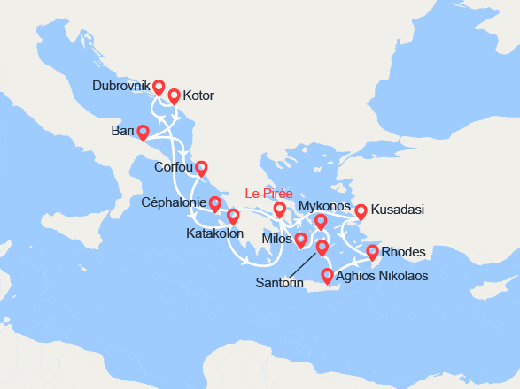 itin&eacute;raire croisi&egrave;re Méditerranée Orientale : Paradisiaque Mer Adriatique et Idillyque Mer Égée 