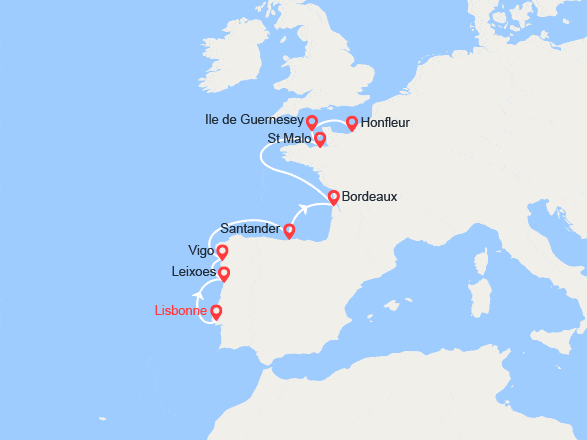 itin&eacute;raire croisi&egrave;re Méditerranée Occidentale : Péninsule Ibérique et cités fortifiées de l’Atlantique 