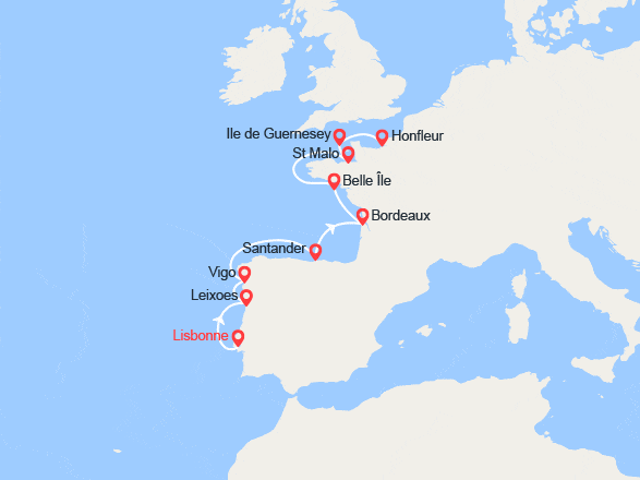 itin&eacute;raire croisi&egrave;re Méditerranée Occidentale : Péninsule Ibérique et cités fortifiées de l’Atlantique 