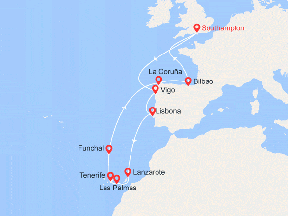 itinéraire croisière Mediterraneo Occidentale - Canarie/Madeira : Portogallo, Isole Canarie e Spagna