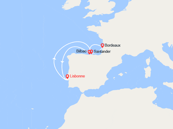 itin&eacute;raire croisi&egrave;re Europe du Nord : Portugal, Espagne, France 