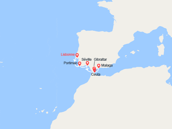itin&eacute;raire croisi&egrave;re Méditerranée Occidentale : Portugal, Espagne, Gibraltar 