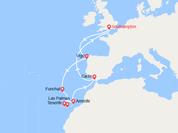 itin&eacute;raire croisi&egrave;re Méditerranée Occidentale : Portugal, Gibraltar, Espagne 