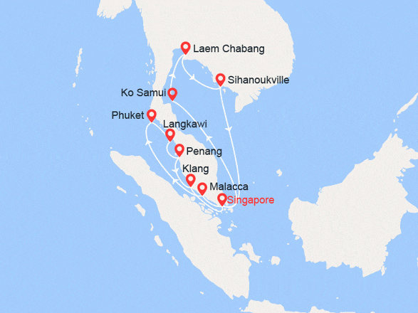 itinéraire croisière Asia : Singapore, Malesia, Thailandia, Cambogia