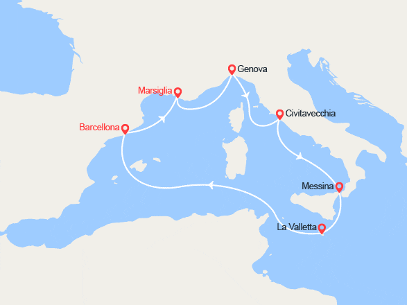 itinéraire croisière Mediterraneo Occidentale : Spagna, Francia, Italia, Malta