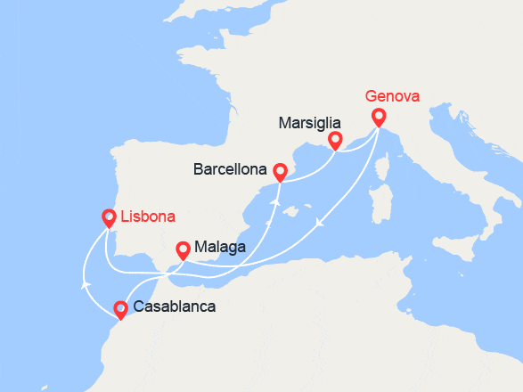 itinéraire croisière Mediterraneo Occidentale : Spagna, Marocco, Portogallo