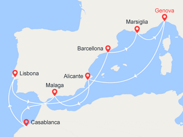 itinéraire croisière Mediterraneo Occidentale : Spagna, Marocco, Portogallo