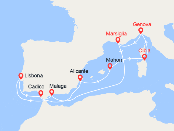 itinéraire croisière Mediterraneo Occidentale : Spagna, Portogallo, Minorca
