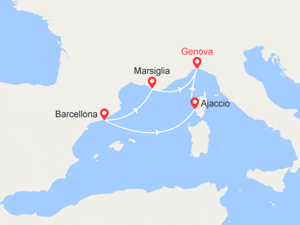 itinéraire croisière Mediterraneo Occidentale : Spagna, Provenza, Corsica