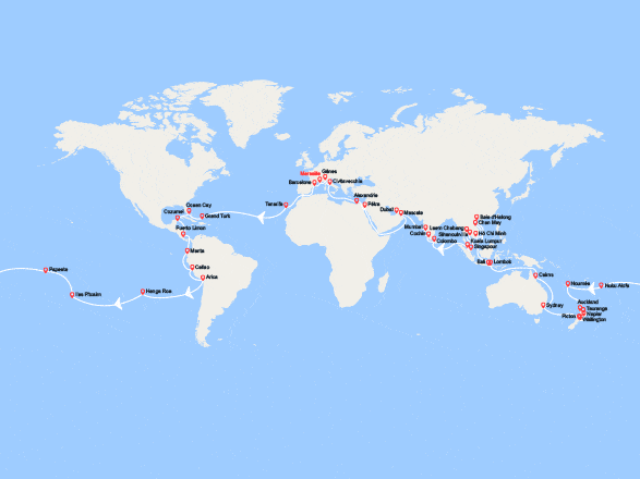 itin&eacute;raire croisi&egrave;re Tour du Monde : Tour du Monde 2028 au départ de Marseille 