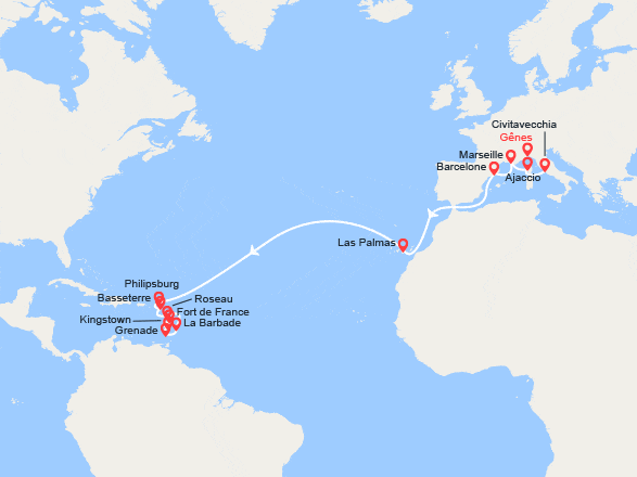itin&eacute;raire croisi&egrave;re Transatlantique : Transatlantique : de Gênes à la Martinique 