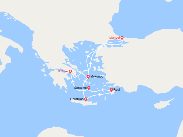 itinéraire croisière Mediterraneo Orientale : Turchia e Grecia : Istanbul, Mykonos, Creta, Santorini
